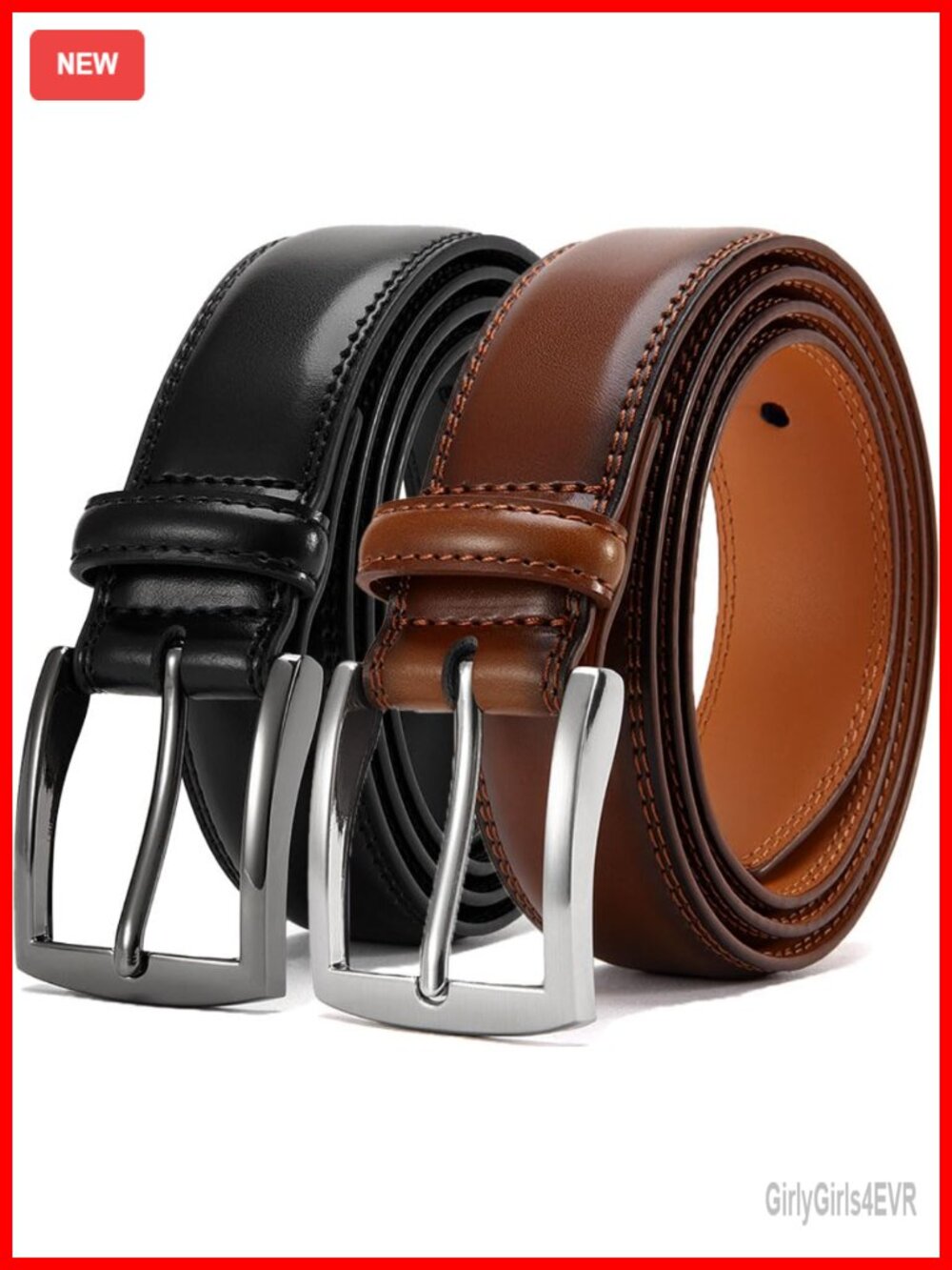 Genuine Leather Dress Belt 2 Pack 1.32" Wide for Men